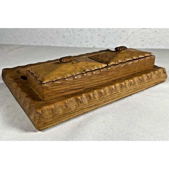 Wooden Vintage Pen Ink Holder Handcarved Minimalist Design Depression Era 1930s - Picture 8 of 11
